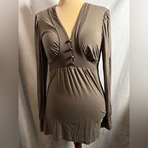 Vertigo Paris Empire Taupe Print Tunic Top Anthropologie Lagenlook Cottage Boho